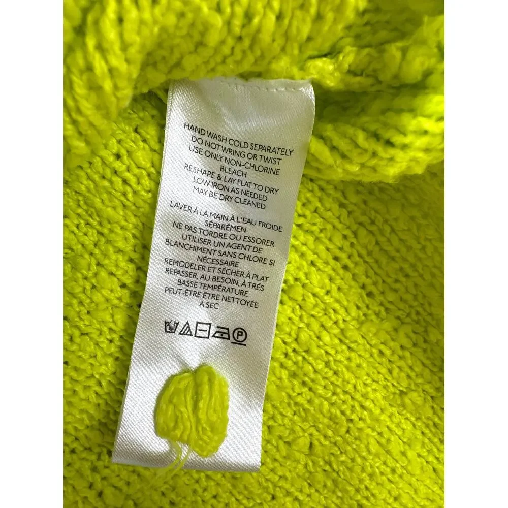 Pilcro Boucle Knit Neon Green V-Neck Sweater Womens Medium Cotton Slouchy